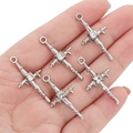 Set of five silver alloy cross pendants with square zircon center stones for DIY jewelry - Cross Square Zircon Pendant / 1 Piece