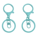 Lot de 2 porte-clés en métal bleu sarcelle mat avec émerillon et mousqueton - Rose bonbon