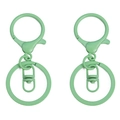 Lot de deux porte-clés en métal vert menthe mat avec fermoirs mousquetons et anneaux - Vert clair