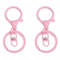 Lot de porte-clés mousqueton en émail rose pour la création de bijoux et d'accessoires - 2 Pcs/Pack (Mousqueton 24x34mm+Boucle en 8+Anneau 30mm) / Rose Clair