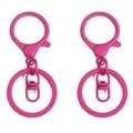 Kit de porte-clés à fermoir mousqueton trois pièces en laque rose mat pour bricolage DIY - 2 Pcs/Pack (Mousqueton 24x34mm+Boucle en 8+Anneau 30mm) / Rose rouge