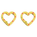 Pair of yellow heart-shaped spring hooks with hot pink polka dots for DIY keychains - 26x25mm / Yellow