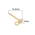 14.5mm gold plated ball stud earrings with open loop and 3mm round bead DIY parts - Post Thickness Approx. 0.8mm / 18K Gold Plated 14.5mm