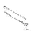 Two 75mm silver extension chains featuring heart lobster clasps and tulip pendants - Smooth Flower Bud Style / 75mm (1 Piece/Pack) / Platinum