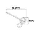 Silver 925 ball stud earrings pin with loop 15.5mm length and 4mm round bead - Post Thickness Approx. 0.8mm / Silver Plated 15.5mm