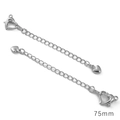 Chaîne d'extension argentée 75mm plaquée or 18K avec fermoir et pendentif cœur - Style Cœur Lisse / 75mm (1 Pièce/Paquet) / Platine