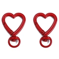 Set van twee rode hartvormige karabijnsluitingen van legering met draaibare ring - Ongeveer 26x38mm / Rood