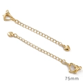 Chaîne d'extension de 75mm plaquée or 18K avec fermoir mousqueton et pendentif cœur - Style Cœur Lisse / 75mm (1 Pièce/Paquet) / Plaqué Or 14K
