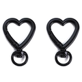 Pair of heart-shaped swivel clasps in glossy black alloy for DIY keychain accessories - Approx 26x38mm (1 Piece/Pack) / Black