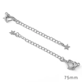 Chaîne d'extension argentée 18K plaquée or 75mm avec fermoir cœur et pendentif étoile - Style Grande Étoile / 75mm (1 Pièce/Paquet) / Platine