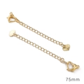 Chaîne d'extension dorée de 75 mm avec fermoir mousqueton cœur et pendentif cœur - Style Cœur à Motifs / 75mm (1 Pièce/Paquet) / Plaqué Or 14K