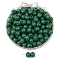 Solid dark green matte wooden beads for DIY jewelry making displayed on a silver tray - 10mm Hole Approx 3mm / 50 Pieces / Winter Color - Grass Green