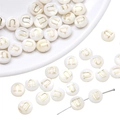 Flat round white freshwater shell bead with gold letter U for DIY jewelry making - 8mm (1mm Hole, 1 Piece/Pack) / Letter U