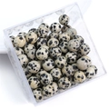 Natural Dalmatian Jasper beads with black spots in a clear acrylic box for DIY crafts - 10Pcs/Pack / Dalmatian Jasper / 8mm
