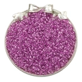 Translucent purple glass seed beads for DIY jewelry displayed in a silver tray - 2mm / 10g/Pack / Silver Rose Purple