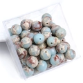 Natural light blue mineral stone round beads with red patterns in a clear display box - 10Pcs/Pack / Shoushan Stone / 10mm