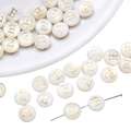 White freshwater shell bead with golden letter E for DIY necklace and bracelet crafting - 8mm (1mm Hole, 1 Piece/Pack) / Letter E