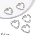 Five pieces of 23x25mm silver heart pendants with star patterns for DIY jewelry making - Hollow Heart