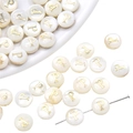 Flat round freshwater shell bead with golden letter P for DIY jewelry making - 8mm (1mm Hole, 1 Piece/Pack) / Letter P