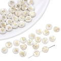 Flat round shell bead with golden letter W for DIY jewelry making and necklaces - 8mm (1mm Hole, 1 Piece/Pack) / Letter W