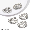 Silver hollow double heart charms 34x26mm in 5-piece set for DIY jewelry making - Large Hollow Double Heart