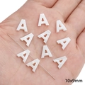 White freshwater shell letter A bead for DIY jewelry making, size 10x9mm with iridescent glow - Letter A / 2 Pcs/Set / Original Color