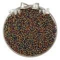 Iridescent glass seed beads in a round metal tray for DIY jewelry making material - Coffee Mix