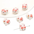 Hand-painted lucky cat ceramic bead for DIY jewelry making with horizontal threading hole - Pink Cat (BCD015) / 13x17mm (Hole 2mm, 1pc/pack)