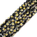 6mm to 10mm black Millefiori glass beads with white and yellow floral patterns for DIY jewelry - Black Round Style (8mm)