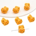 Handmade orange ceramic cat beads with glossy glaze for DIY jewelry making and crafts - Yellow Tiger Cat (BCD015) / 13x17mm (Hole 2mm, 1pc/pack)