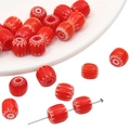 Red 8mm Millefiori barrel beads with white floral patterns for DIY jewelry making - 8mm (10Pcs/Pack) / Red