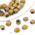 Handmade 8mm yellow and black striped Millefiori pumpkin barrel beads for DIY bracelets - 8mm (10Pcs/Pack) / Orange