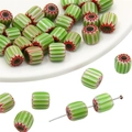 8mm green and white striped millefiori glass beads with red star ends for jewelry DIY - 8mm (10Pcs/Pack) / Light Green