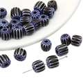 Black and blue handmade chevron glass beads with wave pattern for jewelry making - 8mm (10Pcs/Pack) / Black