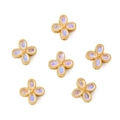 Pack of 6 gold plated purple opal four-leaf clover flower charm beads for DIY jewelry - Four-Petal Flower Style (#02) / 1 Piece / Gold And Off-white
