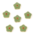 Green cherry blossom beads with red center stones and gold plated flower spacers - Plum Blossom Style (#08) / 1 Piece / Gold Green
