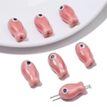 Pink fish-shaped ceramic beads with smooth glaze and hole for DIY jewelry making - 2 Pieces/Pack (10x19mm) / Pink
