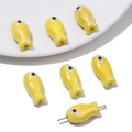 Handcrafted bright yellow ceramic fish beads with glaze finish for DIY jewelry making - 2 Pieces/Pack (10x19mm) / Yellow