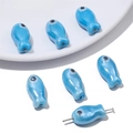 Perline a forma di pesce in ceramica azzurra con foro passante per gioielli fai da te - 2 Pezzi/Confezione (10x19mm) / Blu scuro
