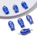 Perlina a forma di pesce in ceramica blu cobalto con malocchio per gioielli fai-da-te - 2 Pezzi/Confezione (10x19mm) / Blu Zaffiro