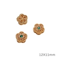 Golden flower charm with green and red crystals, 12x11mm hollow bead for DIY jewelry - Plum Blossom Gold Green Glass / 12x11mm