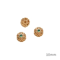 10mm gold hollow floral bead with red and green gems for DIY jewelry making - Round Lace Gold Green Glass / 10mm