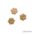 Golden hollow spacer beads with green cat eye stones and pearls, size 12x13mm - Hexagon Flower Gold Light Green Glass / 12x13mm