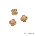 Gold hollow floral spacer beads with pink gemstone inlays for DIY jewelry making - Clover Gold White Glass / 11x11mm