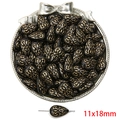 Retro black and gold acrylic teardrop beads with floral relief patterns for DIY jewelry - Flat Teardrop Style / 11x18mm (Approx. 35 Pieces/Pack) / Black & Gold