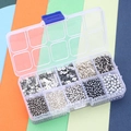 DIY bead kit with silver sequins and metallic beads in a 10-compartment storage box - Silver