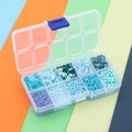 Boîte 10 compartiments avec perles et paillettes bleues pour création de bijoux DIY - Bleu