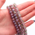 Cuentas de vidrio violeta facetadas con rosas rosas y pan de oro para joyería artesanal - Diámetro 8mm, Grosor aprox. 6mm, Agujero aprox. 2mm, 10 Piezas/Paquete / Púrpura