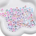 White flat round acrylic letter R beads for DIY handmade bracelet and necklace jewelry - 50 Pieces/Pack (4x7mm) / Letter R