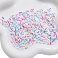 Flat round white acrylic letter S beads with colorful printing for DIY jewelry making - 50 Pieces/Pack (4x7mm) / Letter S